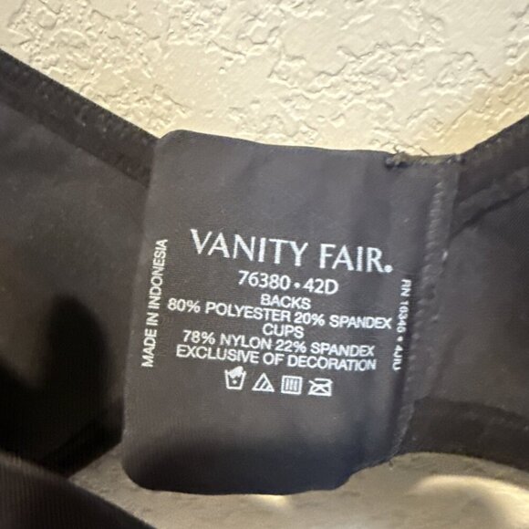 Vanity Fair Full Figure Beauty Back Smoothing Underwire Bra 76380 Black 42D - Picture 4 of 5